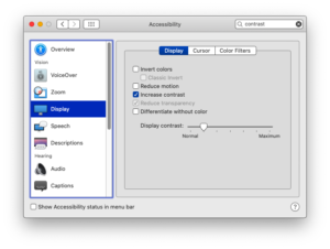 Accessibility Display preferences window in Mac OS.
